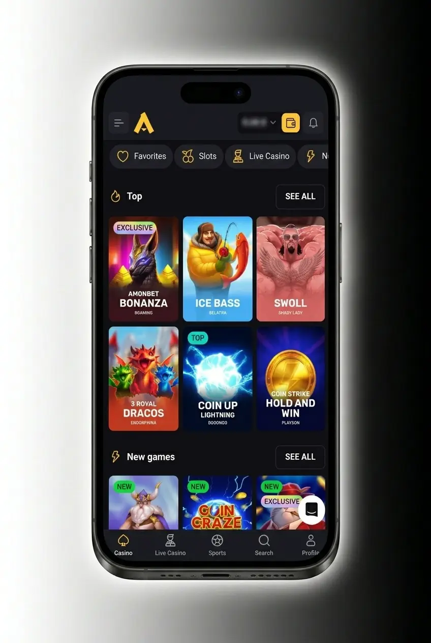 Amonbet slots lobby on desktop and mobile showing step-by-step guide to deposit, claim bonus and launch first spin