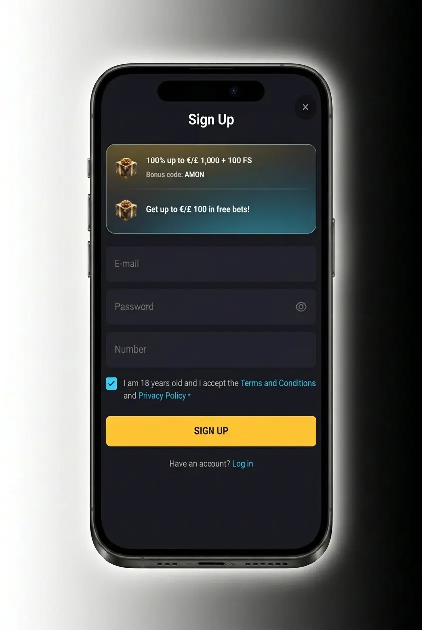 Amonbet slots getting started guide showing login, deposit, bonus claim, and first spin steps for UK players