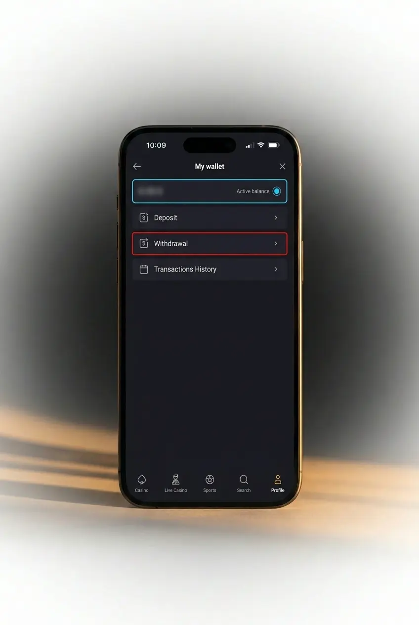 Amonbet withdrawal process showing cashier section with payment method selection and withdrawal amount input fields