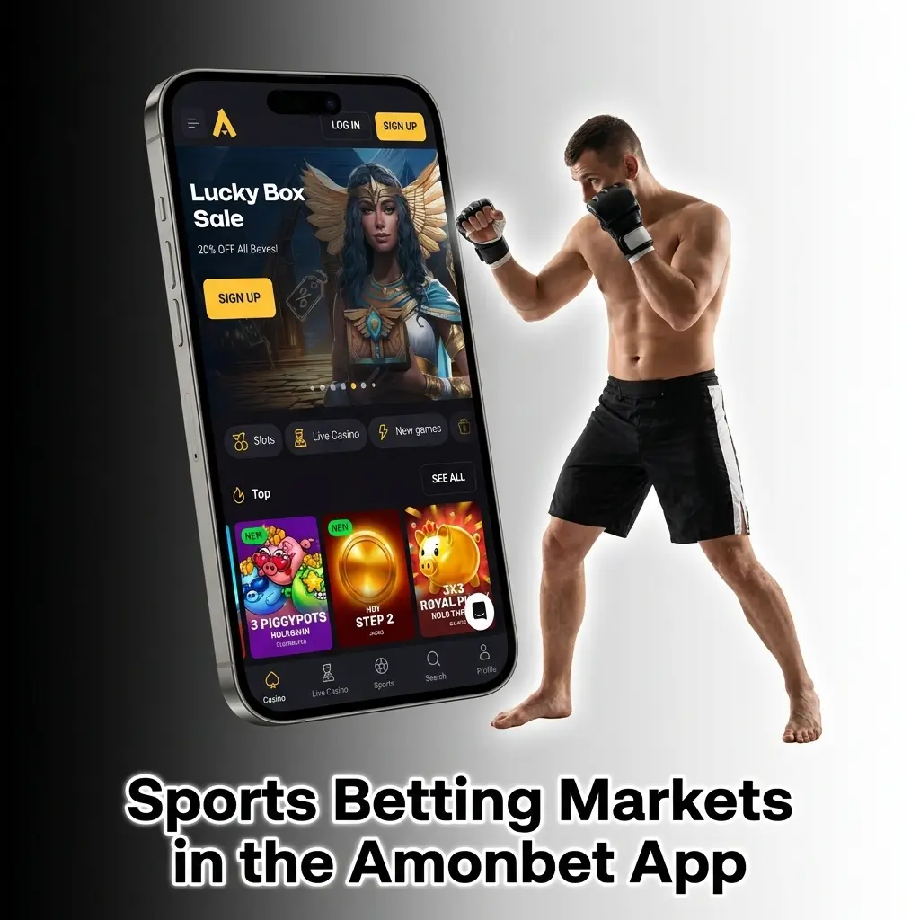 Amonbet app sports betting markets showing football, tennis, basketball, cricket, rugby, boxing, horse racing, golf and eSports options